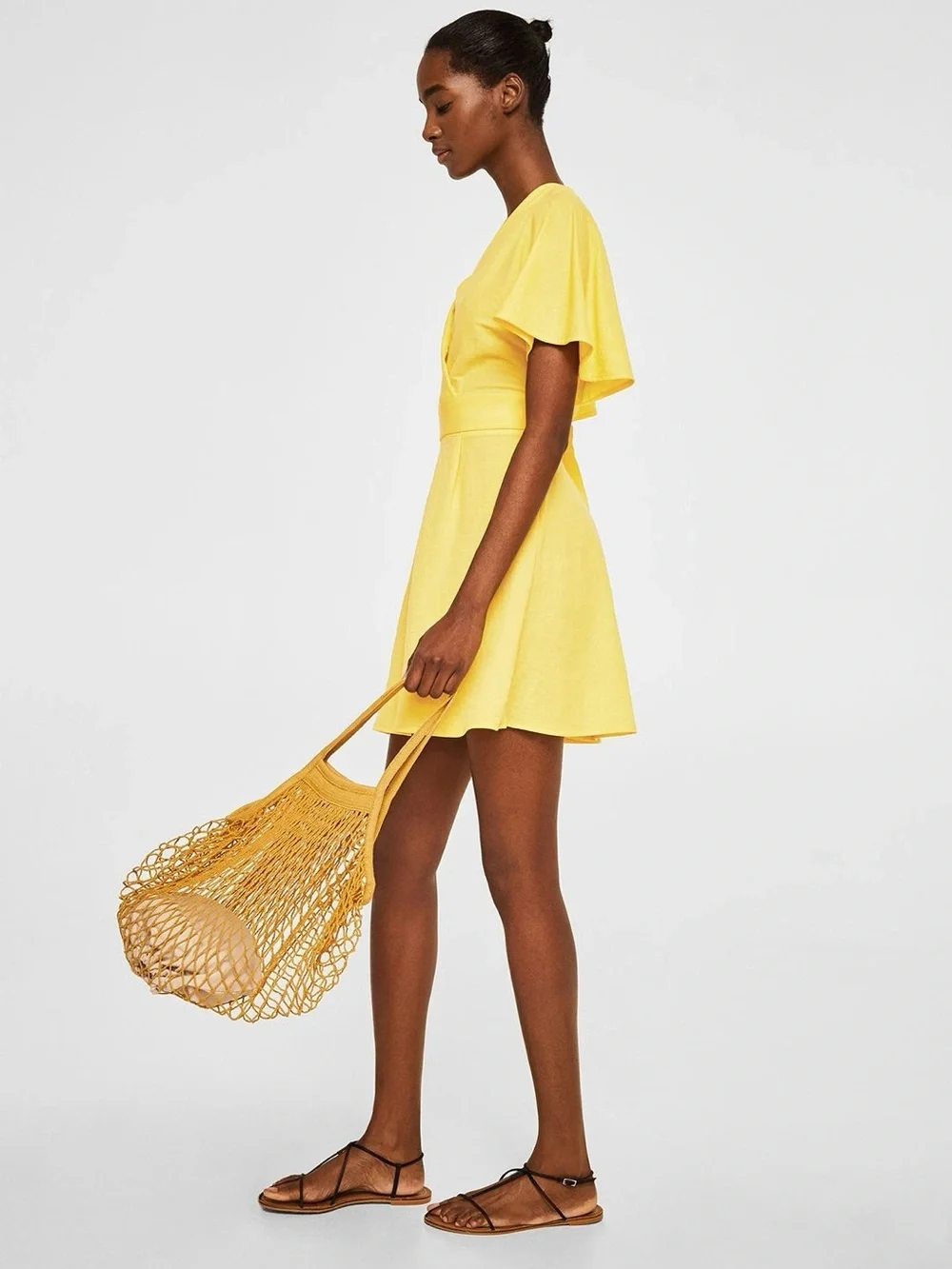Mango Yellow V-Neck Midi Dress with Flutter Sleeves - Picture 4 of 10